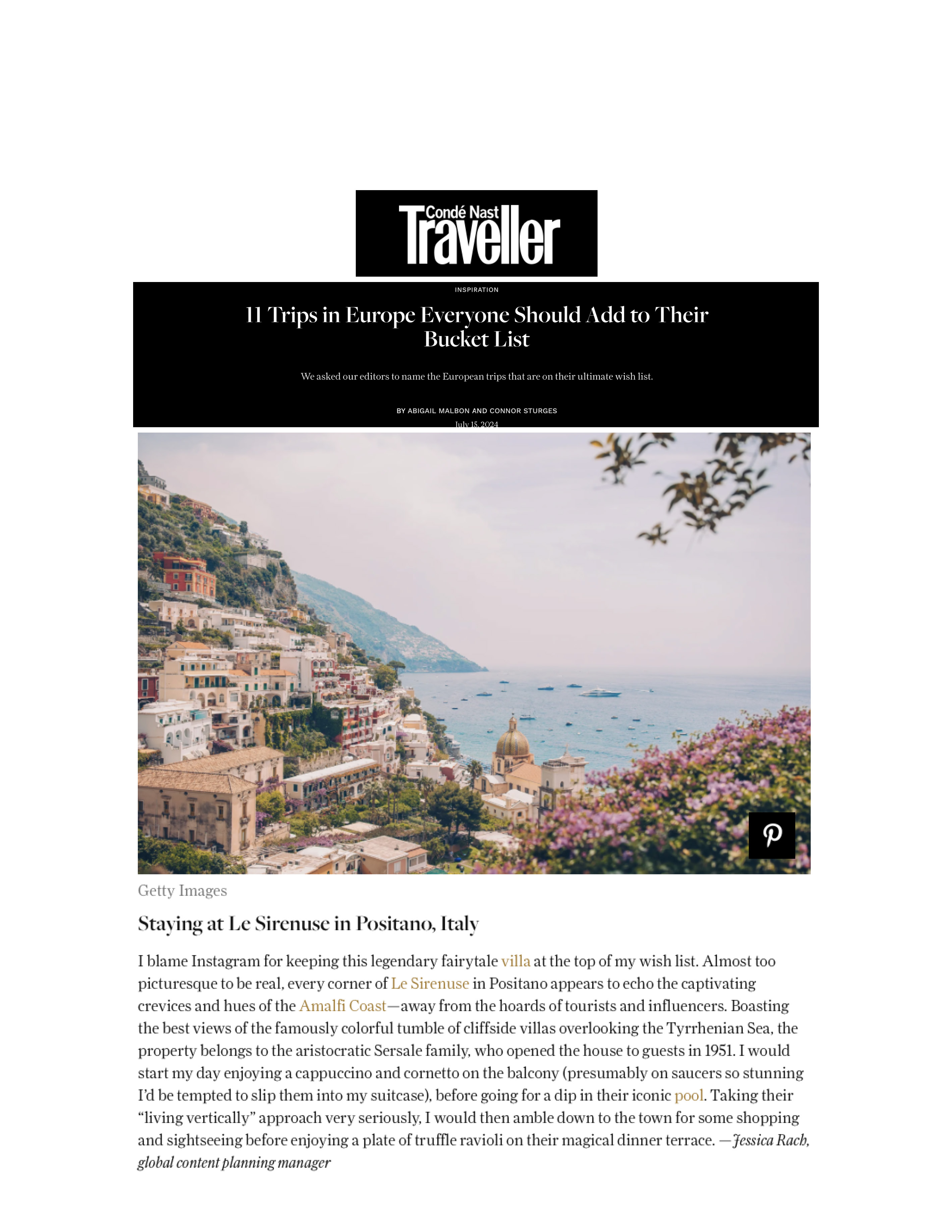 2024 07 15 Cntraveler.Com Le Sirenuse