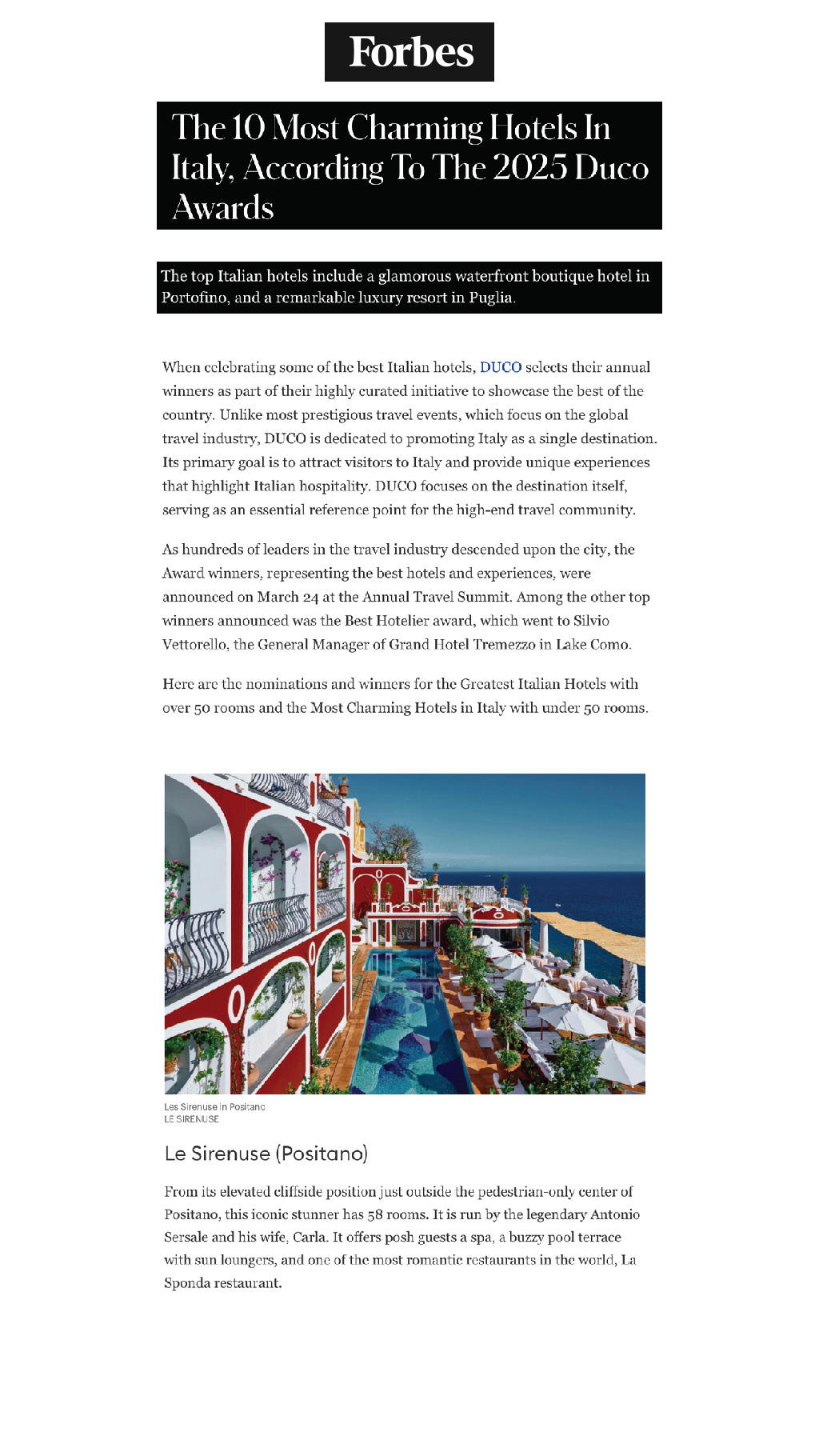 2025 04 01 Forbes.Com Le Sirenuse