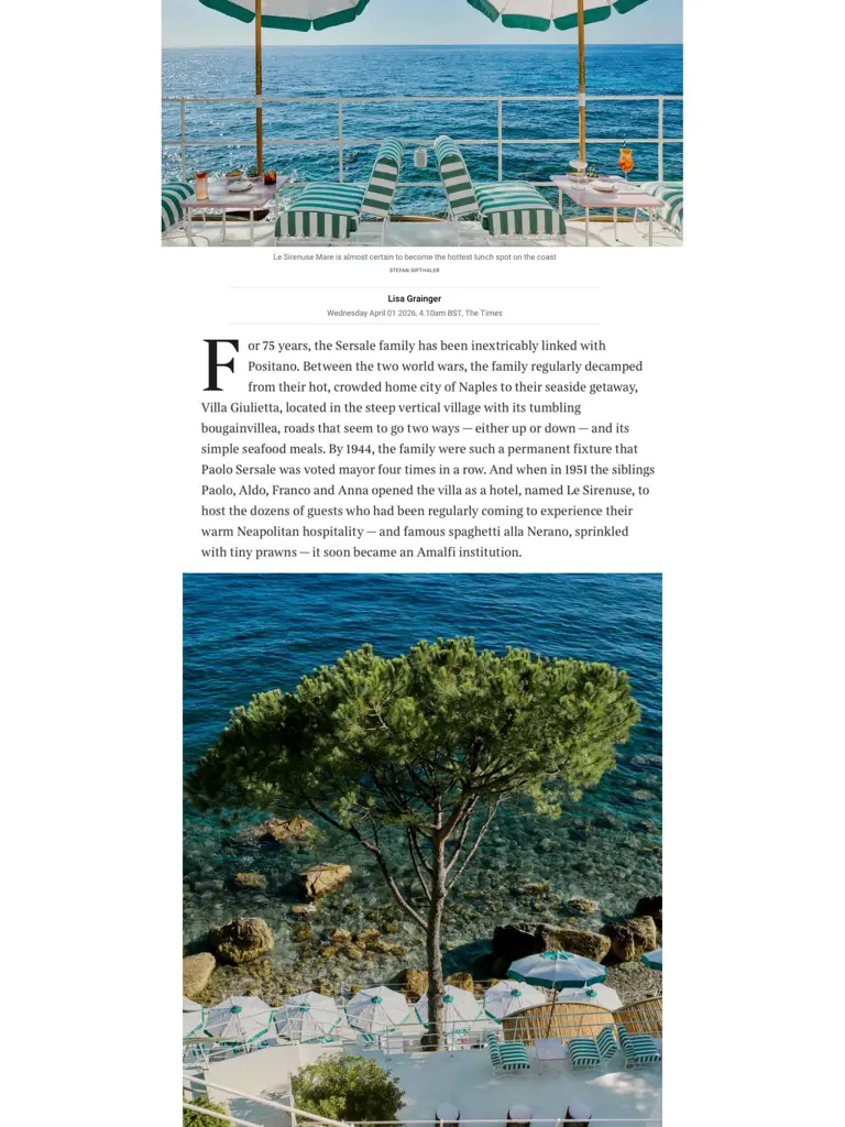 2026 04 01 Thetimes.Com Le Sirenuse Mare Page 1